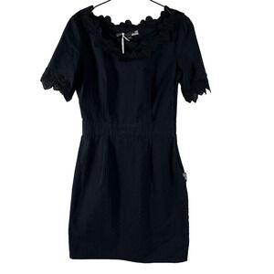 Love Moschino Womens Sheath Dress Black Applique Hearts Knee Length LBD 6 New